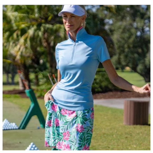 Jofit Tops Jofit Powder Blue Ribbed Collar Short Sleeve Golf Shirt